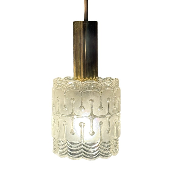 Image 1 of Hillebrand - MCM Hängeleuchte / Kaskade - Kristallglas und Messing - Inklusive passendem Deckenbaldachin