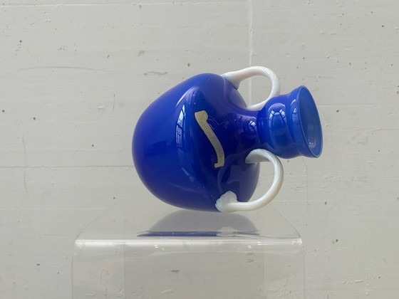 Image 1 of Handle vase made of blue opal glass by Opalina Fiorentina, Italy, 1960s