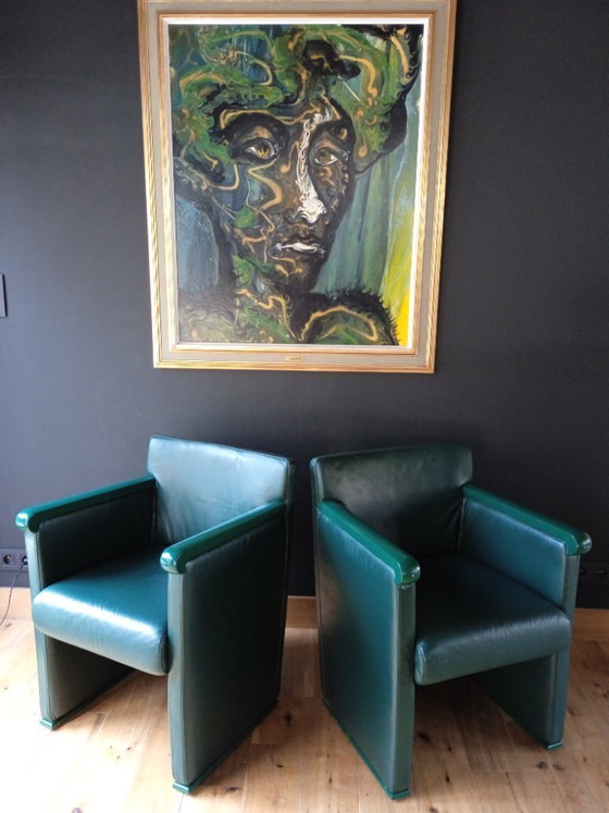 Image 1 of Twee club zetels - compact - lamsleder - donkergroen – design