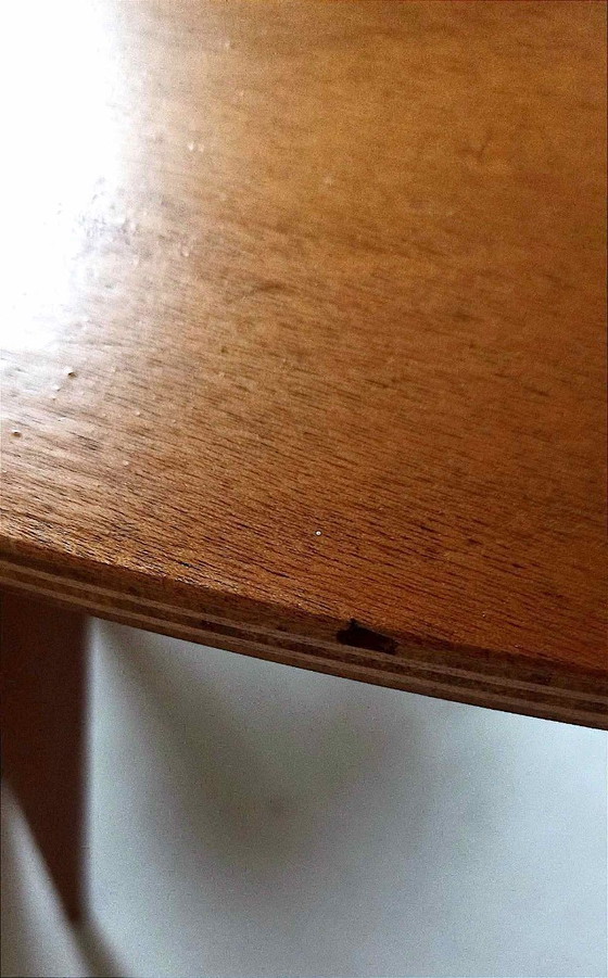 Set tavolo e quattro sgabelli Anni '50, Set da pranzo, Legno, Marrone, Mid Century Modern (foto 8 di 8)