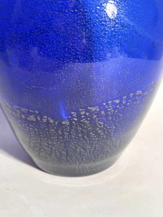 Blue Murano Glass Vase with Silver Inserts, The Glass of the Doges, 1980s (photo 4 of 7)
