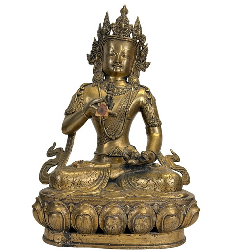 Esculturas monumentales tibetanas de Vajrasattva – Bronce dorado al fuego, influencia Newar y sello nepalí – Siglo XIX