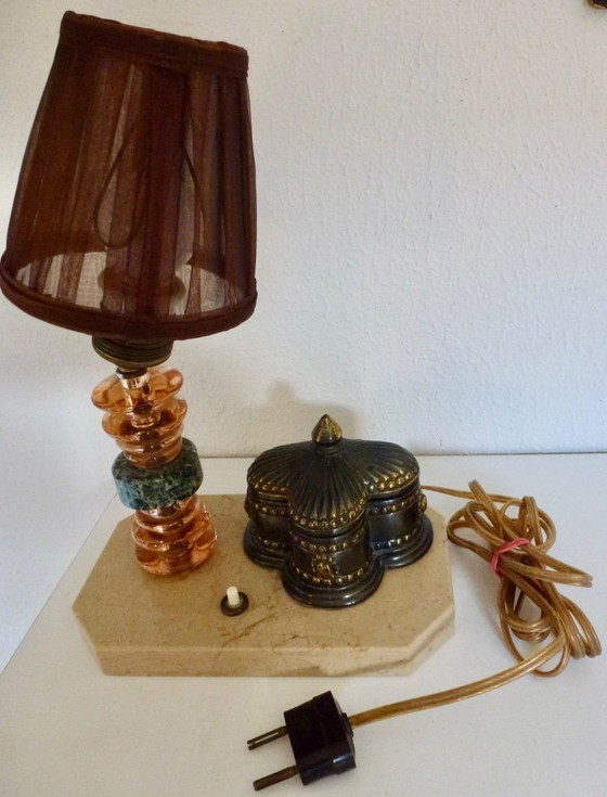 Image 1 of 2 lampes de table vintage sur socle en marbre.