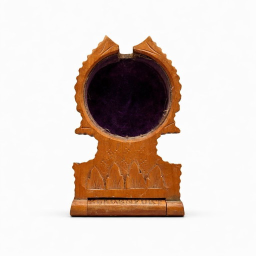 Antique travel pocket watch stand | Klagenfurt circa 1900 | Hand-carved wood & velvet