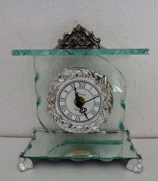 Reloj de mesa de cristal italiano antiguo, marca Rotondo.