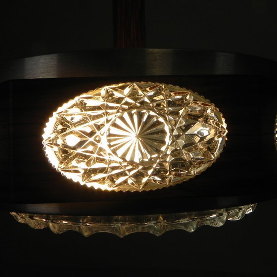 Image 1 of Vintage Lakro hanglamp met 9 ovalen glasplaatjes en 1 ronde glasplaat, jaren 70