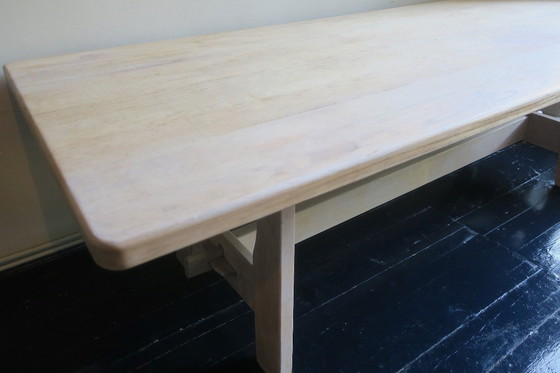 Image 1 of Large Brutalist Limed Oak Trestle Table 1940s