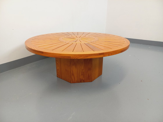 Image 1 of Round vintage pine coffee table from the 70s