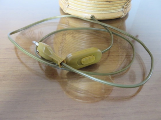 Image 1 of XXL lamp in the style of Gabriella Crespi, rattan, leather and wood, 60s-70s