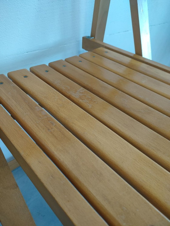 Image 1 of Set di 2 sedie pieghevoli in legno "intrecciato" vintage degli anni '60, in stile Trieste di Aldo Jacober.