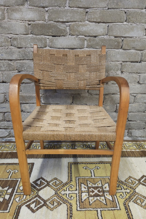 Fauteuil néerlandais cordage Vroom & Dreesman vintage 1960