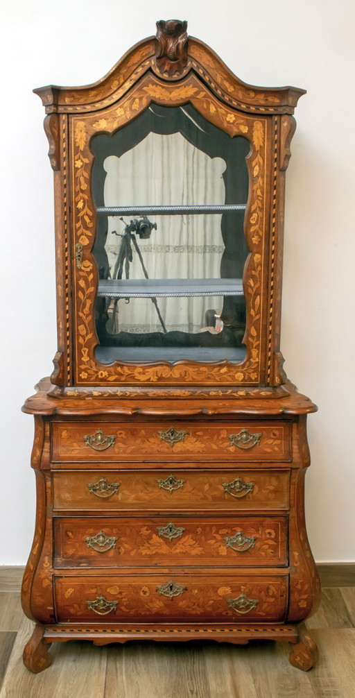 18th Century Dutch Trumeau Walnut with Maple Wood Inlays, Netherlands, 1760