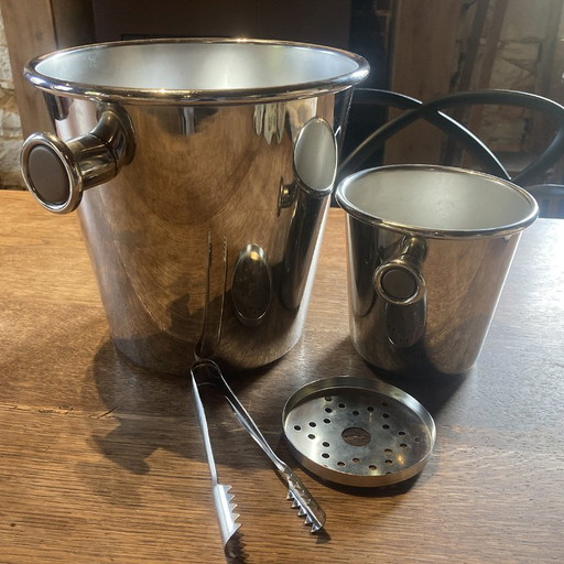 Alessi E. Sottsass Champagne Bucket/Wine Cooler + Ice Bucket & Tongs