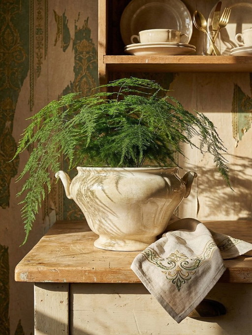 Gran sopera antigua Villeroy & Boch, 1890-1910, con una hermosa pátina por el uso.