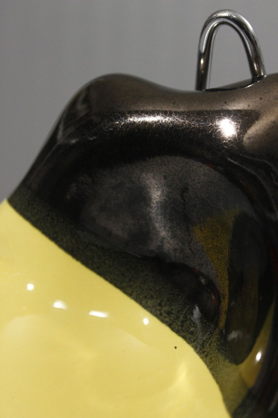 Image 1 of Luc in Vallauris - Vintage ceramic trinket tray with black, gilt & yellow enamel, France, 1950s