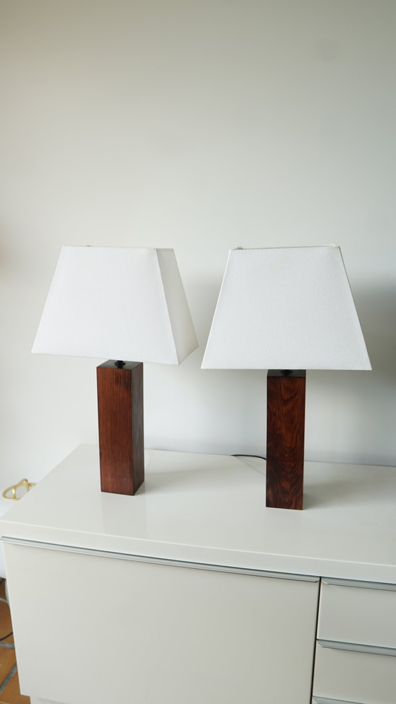 Image 1 of Pair of Mid - Century solid wood table lamps - 1970s