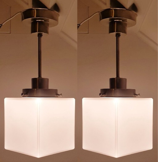 2 Art Deco GISO (Gispen) hanglampen Kubus