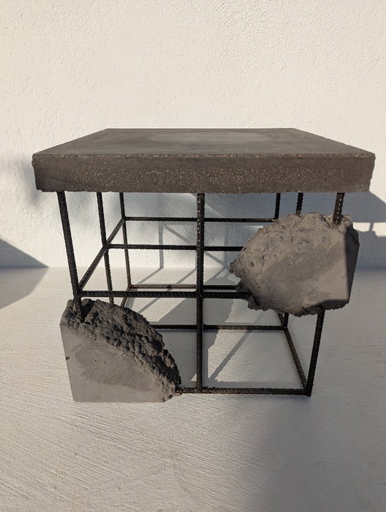 Image 1 of Brutalist Concrete & Steel Sculptural Table – Wallavibe Design