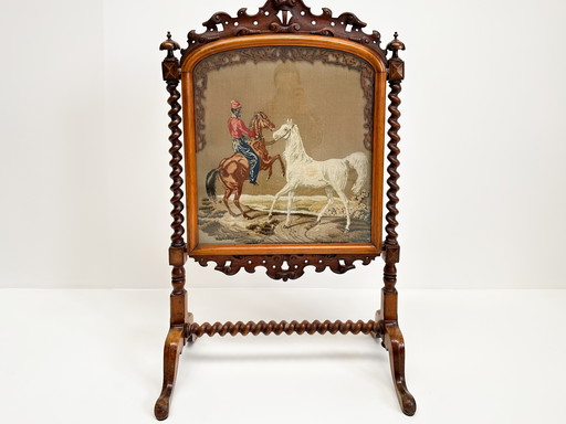 Antique Victorian Needlepoint Fire Screen