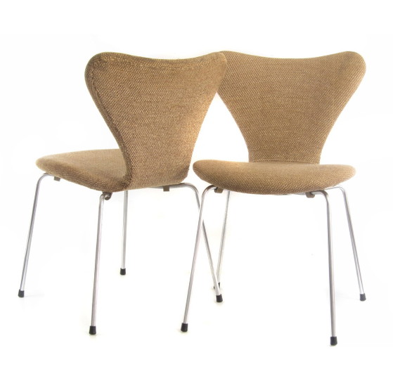 4 Early Fritz Hansen Series 7 chairs Arne Jacobsen 1950s/60s – Side chairs, Wool, Metal, Mid Century Modern (photo 2 of 11)