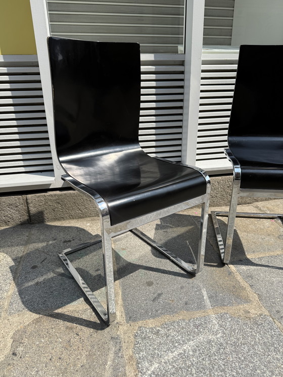 Image 1 of Klass" designstoelen - wengéhout en chromen poten