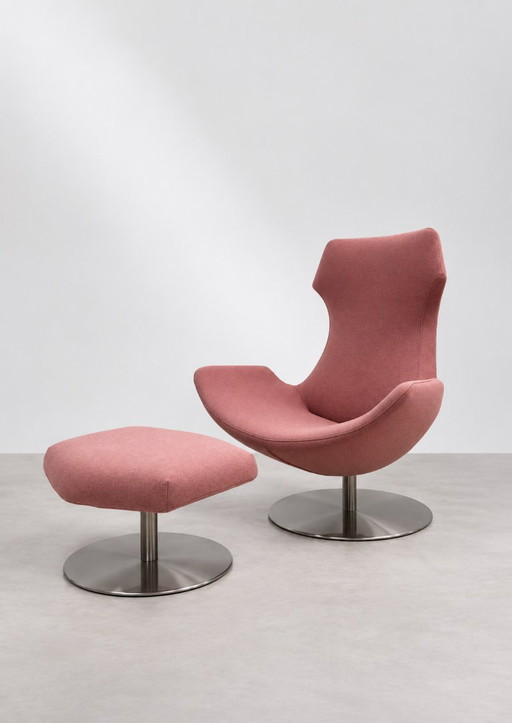 NEU! Turnaround Drehsessel + Fußhocker DMI in Gabriel Luna 2 rosa Stoff.