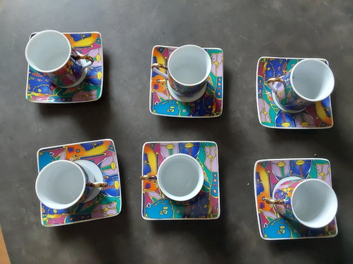 Juego de café con diseño de máscara de Galion, porcelana de Limoges