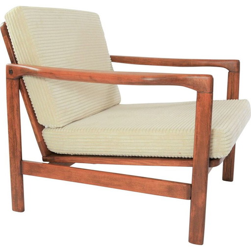 Poltrona BZ vintage in velluto a coste avorio, scandinava
