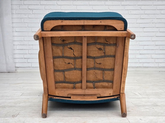 Image 1 of Anni '70, poltrona danese di Fritz Hansen, lana per mobili, legno di faggio laccato.