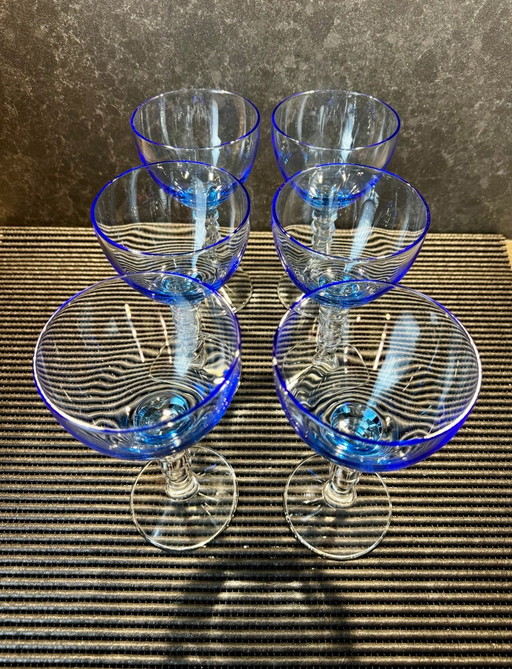 Magnifique Set de 6 Verres Vintage à Dessert/Cocktail – Bormioli Rocco (Italie) – Bleu Saphir