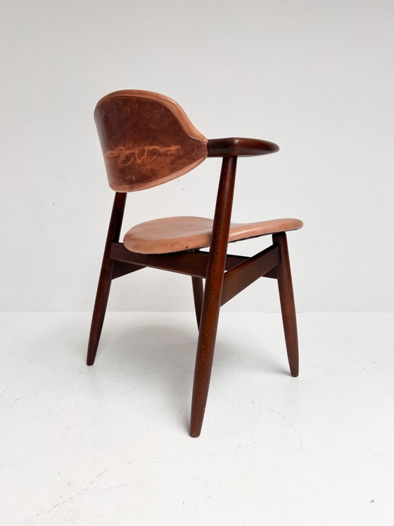 Image 1 of Fauteuil en cuir marron à motif corne de vache, années 1970