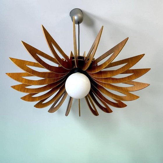 Image 1 of Portugese modulaire houten hanglamp in Scandinavische vintage stijl