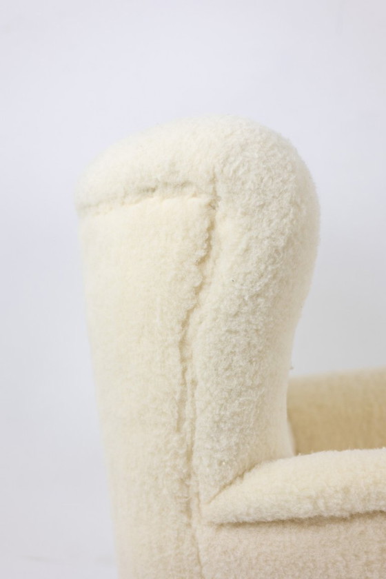 Image 1 of Armchair, or bergère, with its bouclé fabric. 1950s