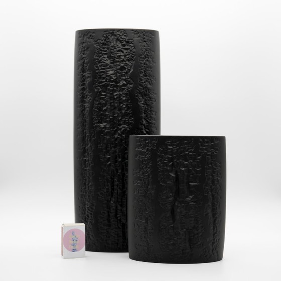 Image 1 of Rare Martin Freyer Rosenthal Bisque Porcelaine Noire Vase Duo Brutalist Op-Art