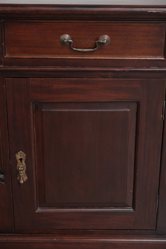 Image 1 of Chesterfield partner desk/ bureau in Engelse stijl met donker hout en een groen lederen blad