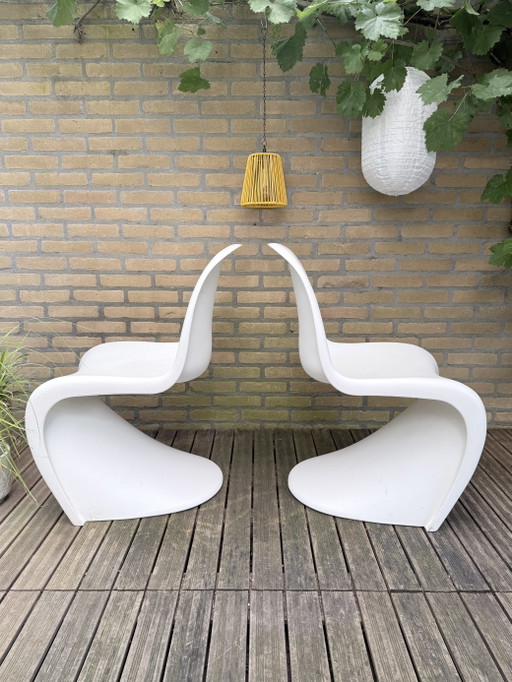 Set aus 2 originalen Vitra Panton Stühlen – Weiß (Matt)