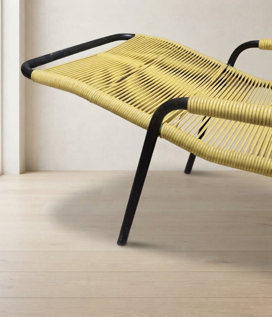 Poltrona Lounge Vintage Corda Gialla, Metallo Tubolare, Anni '70, 120 x 56 42 cm – Sedie a dondolo (photo 9 of 12)