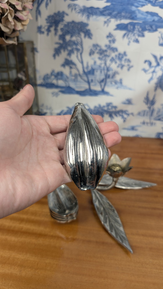 Image 1 of Vintage 1970s Hollywood Regency style silver-plated flower ashtray