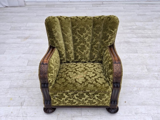 Image 1 of Fauteuil relax danois des années 1950, revêtement en velours, bois de chêne.