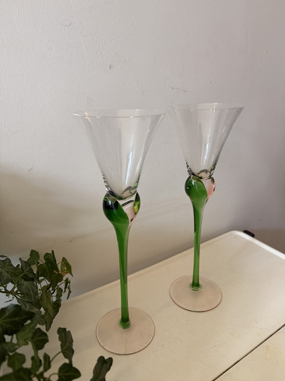 Image 1 of flûtes à champagne tulipe en verre bohème vintage