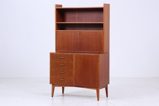 Image 1 of Rare Étagère Vintage Années 60 | Mid Century Armoire à étagères Tiroirs Rétro Bois Rangement #07-69