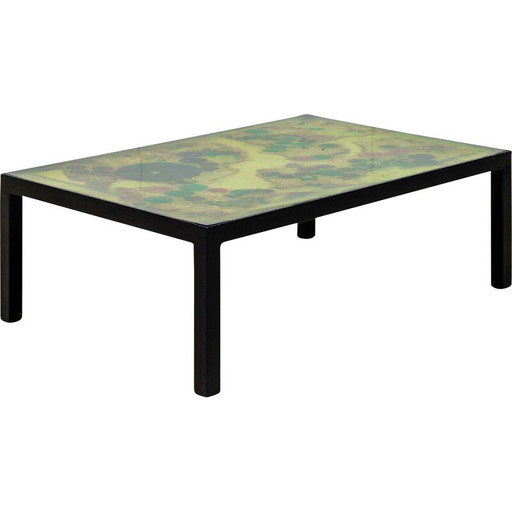 Mesa de centro vintage de resina y metal negro, Francia 1970