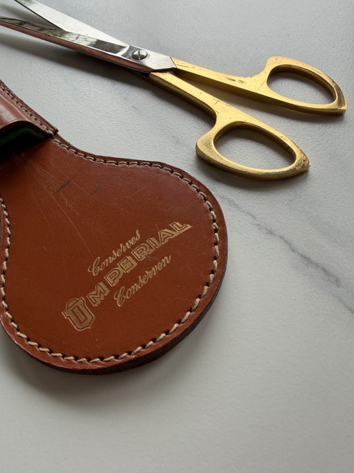 Vintage schaar met etui Imperial – tafelaccessoires, Leather, Metal