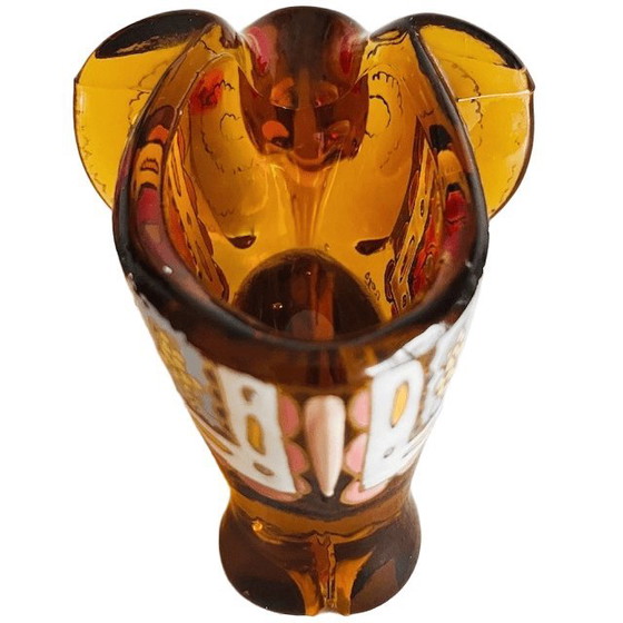 Image 1 of Vintage Moser Royo elephant amber glass enamel decorative pipe holder 1930s