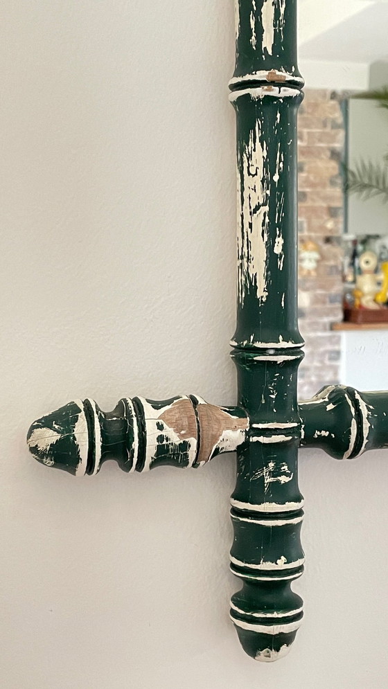 Image 1 of Specchio antico chiamato bambù patinato vintage Francia