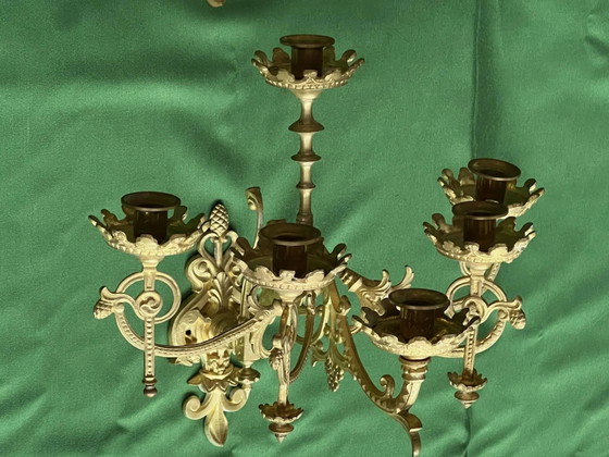 Paire d'appliques murales néo-gothiques. Bronze doré massif. (photo 14 of 16)
