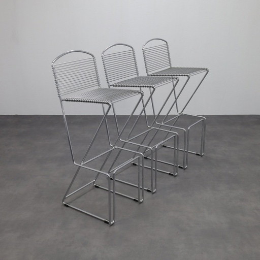 Set of 3 Postmodern Bar Stools in Chrome, 1980s