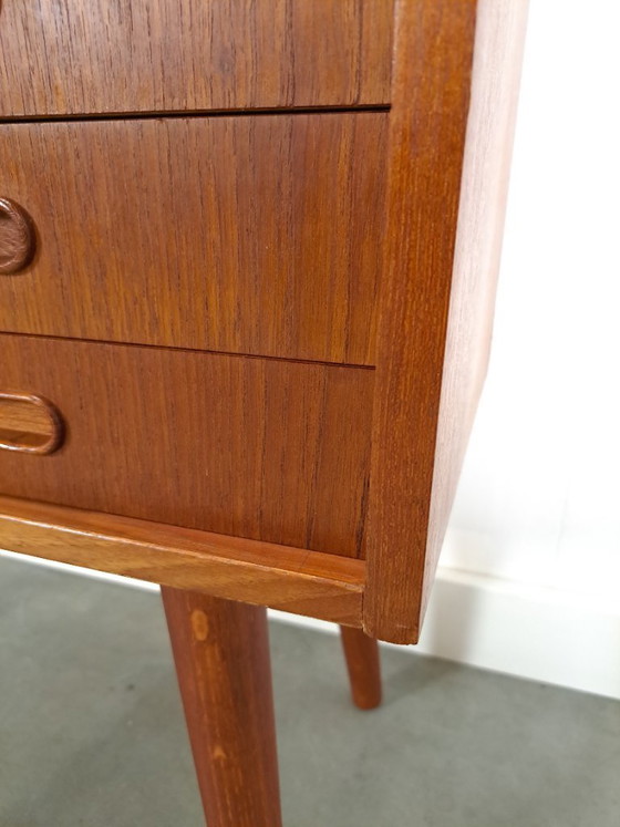 Image 1 of Danish teak wide LP cabinet with shelves, drawers and bar with mirror
