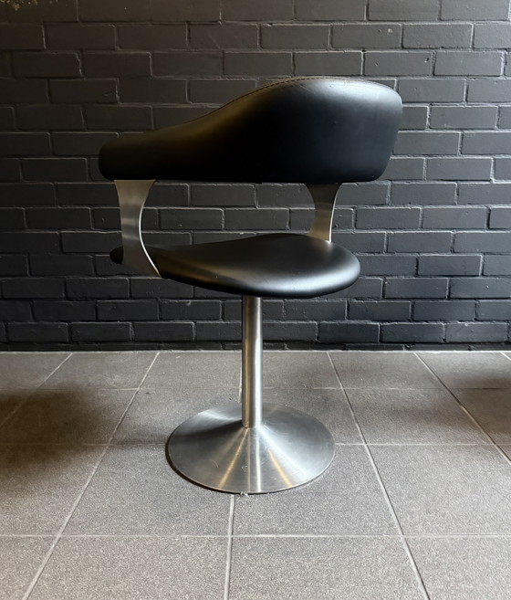 Image 1 of Set of 4 Vintage Space Age Swivel Chairs in Black and Brushed Stainless Steel