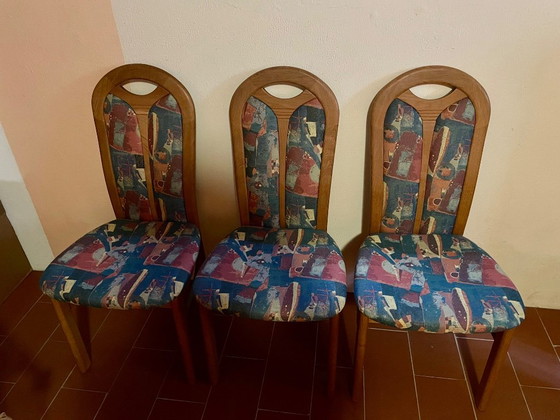 5x Massivholzstühle mit Stoffbezug, Esszimmerstühle, Blau (Foto 3 von 5)